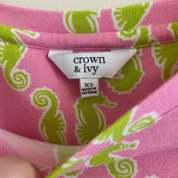 Crown & Ivy Seahorse Jersey Shift Dress Pink Green XS - Picture 4 of 5